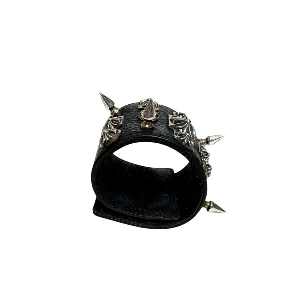 SOLD Chrome Hearts Sterling Silver Stud Cross Leather Snap Wide Bracelet - Picture 3 of 7